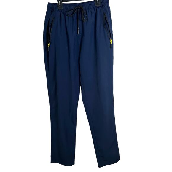 Mens Athletic Pants Size 30 Navy Blue Elastic Waist Pockets Dadpants Windbreaker - Picture 2 of 6